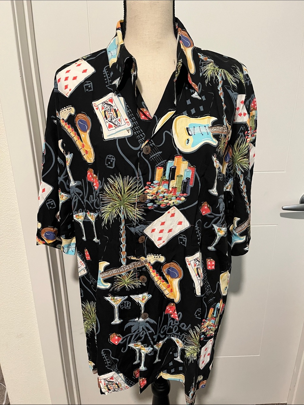 Kahala Black Casino Music Cards Vegas Button Down Shirt Dice Martini Vacation